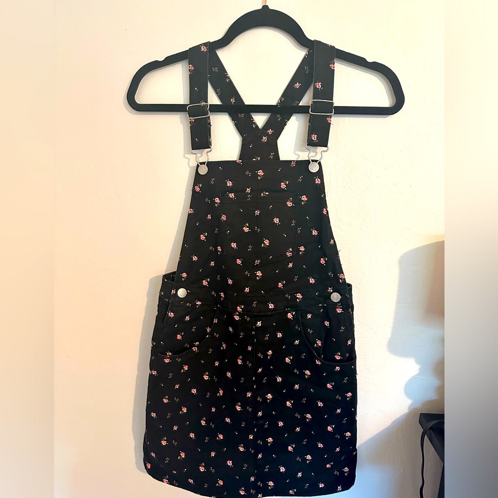 Girl's Floral Denim Overall Dress